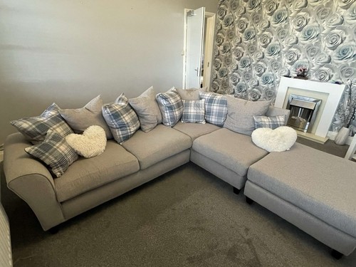 Grey fabric corner sofa - sofa, with