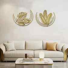 1/2x 3D Metal Iron Art Modern Ginkgo Leaf Hanging Wall Sculpture Gold Home Decor