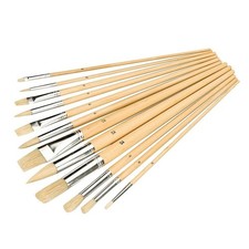 Silverline Artists Paint Brush Set 12pc Mixed Tips Pure Bristle Wood Handles
