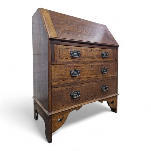 Inlaid oak writing bureau - ,