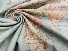 Retro World Map Print Fabric Home Décor Curtains Cushion Material - 140cm Wide