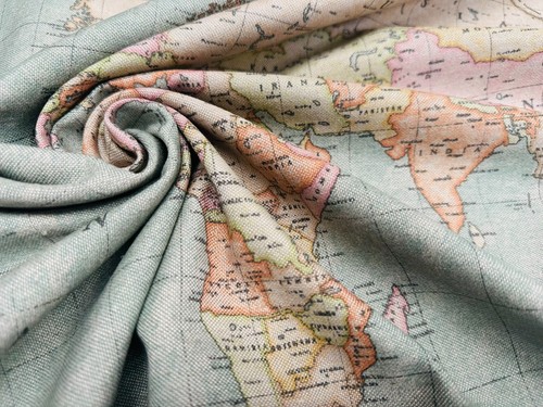 Retro world map print - world, fabric