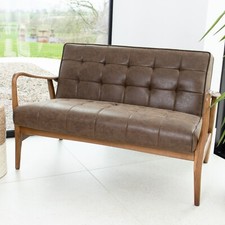 BROWN FAUX LEATHER SOFA RETRO