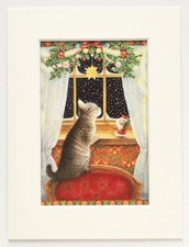 LESLEY ANNE IVORY CAT - Small Vintage Colour Book Plate - Mounted for Framing