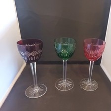 Vintage Bohemia / Bohemian Matching Crystal Wine/ Hock Glasses x 3   7 1/2" Tall