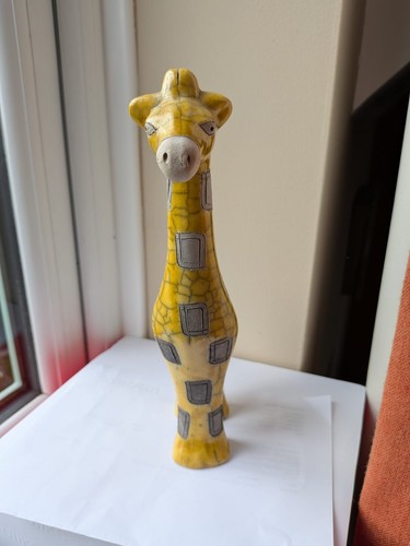 Vintage raku pottery giraffe - pottery,