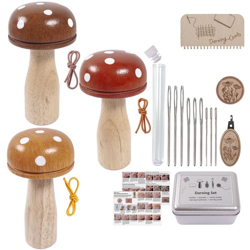 Knit patch kit wooden mushroom - patch,