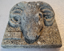 Weathered Aries Ram's Head Astrology Sculpture Plaque / Tile, Concrete, Irish