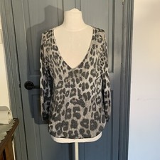 Mix Grey Tunic Top Thin Sparkly V-Neck Long Sleeve - size 14 - VGC