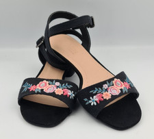 Footglove  Open Toe Sandals Wider Fit Black Embroidered Womens Uk Size 5 New