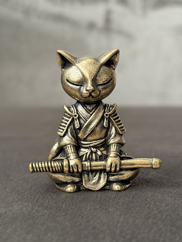 Solid brass samurai cat - solid,