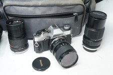 OLYMPUS OM20 OM-20 SLR FILM CAMERA WITH OLYMPUS 35-70mm 75-150mm 135mm LENSES