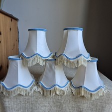 5 Vintage Satin Candle Shades Clip On Cream Blue Tassels
