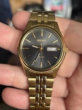 Seiko Solar Quartz Watch V158-0AA0 Black Dial Gold Plate Seldom Worn Or Used