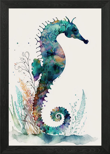 Watercolor seahorse framed - watercolor,