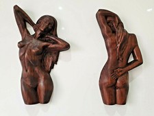Stunning Pair of Naked Woman Onlay Furniture Cabinet Wardrobe Figurine Sculpture