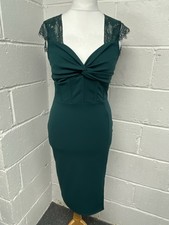 Lipsy London Emerald Green Lace Fringing Corset Bodycon Dress UK14 PWM