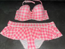 Ladies Pink Cream Check Floozie Frost French Bikini 12 Bottoms 34C Top