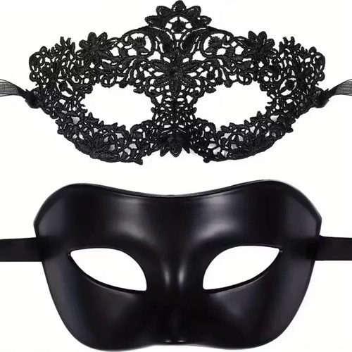 2pcs black lace masquerade - black,