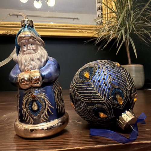 Vintage blue santa glass - 3,