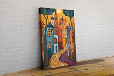 Colourful Houses Bold Street Scene Modern Abstract Canvas Wall Art Picture Print