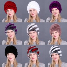 Women Warm Real Rex Rabbit Fur Hat Snow Cap Winter Hats Knit Beanies Fluffy Hat
