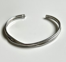 Sterling Silver 925 Twist Bracelet Cuff Torque Bangle Medium Size 6.5cm Diameter
