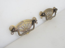 Antique Brass Drawer Handles Pulls Old Chest Victorian Lifts Pierced 1891 4"W