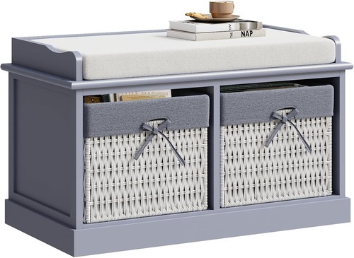 Blue grey shoe storage - storage, bench