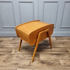 Mid Century Tambour Roll Top Sewing Box Unusual Atomic Era Legs 60s Danish Style