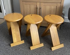 Vintage 3 x Folding Suzy Stools, Plant Stand Side Table Mid Century Light Wood