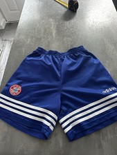 Vintage Adidas Bayern Munich Football Shorts Blue White 32” Medium Retro Away
