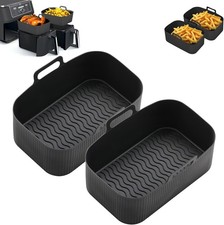 2 PCS Air Fryer Silica Gel Baking Pan Dual Basket Liner Handle baking oven Black