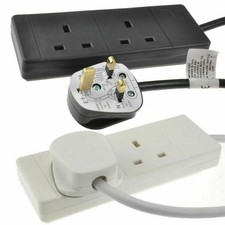 2 Gang Way UK 13A Trailing Socket Mains Power Extension Leads 1m/2m/3m/5m/10m