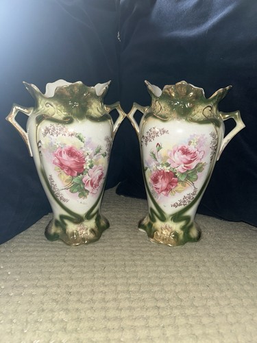 Vintage floral mantle vases - vintage,
