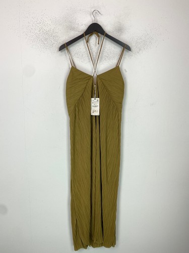 Zara khaki pleated maxi - khaki, slip