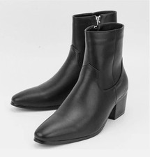 New Mens Zip Pointy Toe Heel Leather Chelsea boots Ankle Boots High Top Boots!