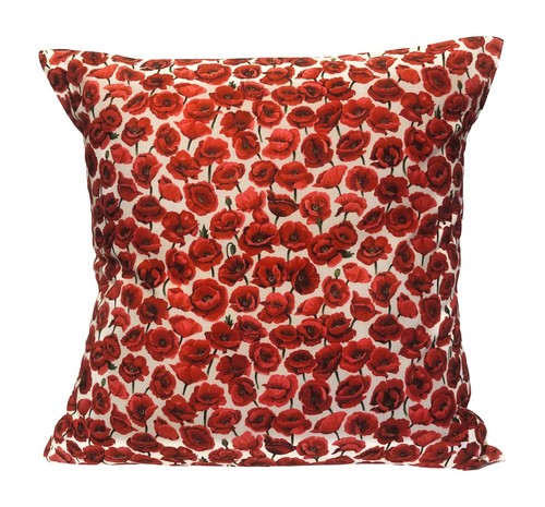 Red green cream poppy - red, print