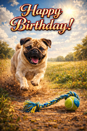 Pug dog birthday card - dog,
