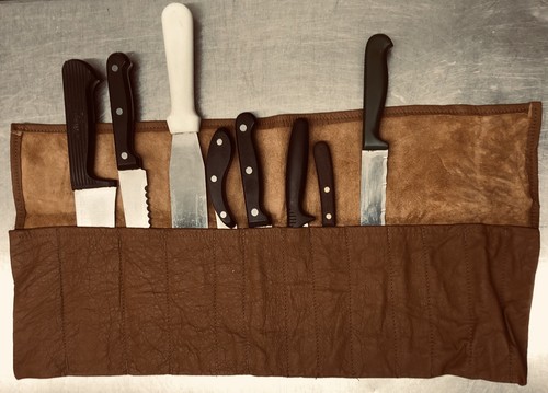 Brown leather chef knife - brown, chef's