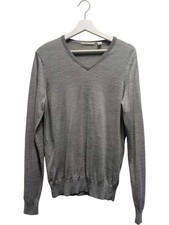 Men's UNIQLO Grey Extra Fine Merinowool Wool V-Neck Sweater Jumper Size M PPWH