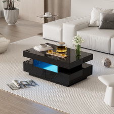Coffee Table with Storage, 4 Drawers Stylish Side Table with LED Lights, Black