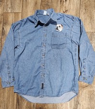English Bull Dog Mens Shirt Button up Embroidered Cotton Chambray Denim breed M