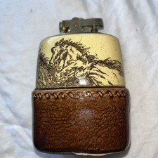 Vintage Racing Horses Design Table Top Lighter (Japan) Slight Chip As Shown