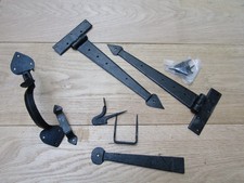 Door T Hinges & Latch Set Wrought Iron Black Wax Finish Old English Cottage Pair
