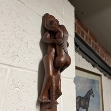 Vintage Carved Wooden Nude Sculpture Wall Hanging Statue Female Figure Art Deco