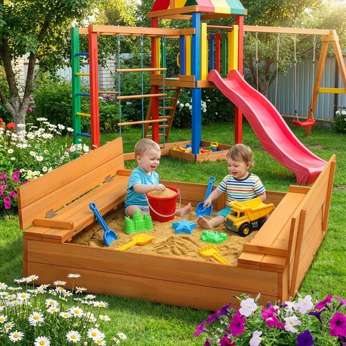 Kids wooden sand pit - sand, children