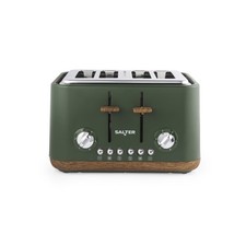 Salter Toronto 4-Slice Toaster – Wide Slots, 6 Levels, 1630W, Green Wood Effect
