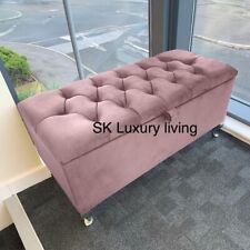 Ottoman Storage Box Chesterfield Velvet Blanket Toy Box  Pouffe Bench Footstool.