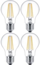 Philips 7W E27 LED Clear Bulb Warm White 2700K 806lm Non-Dim Edison Screw 4 Pack